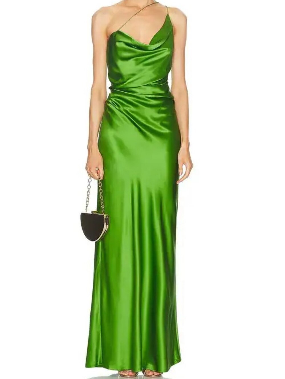 NWT $1200 THE SEI One Shoulder Cowl Gown Silk Satin Leaf Green 2 See Description